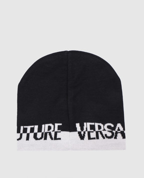 Versace Jeans Couture Black wool cap with logo pattern 77HAZK57ZG315
