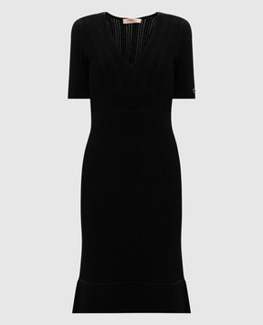 Twinset Black ribbed midi dress with metallic logo 242TT3120