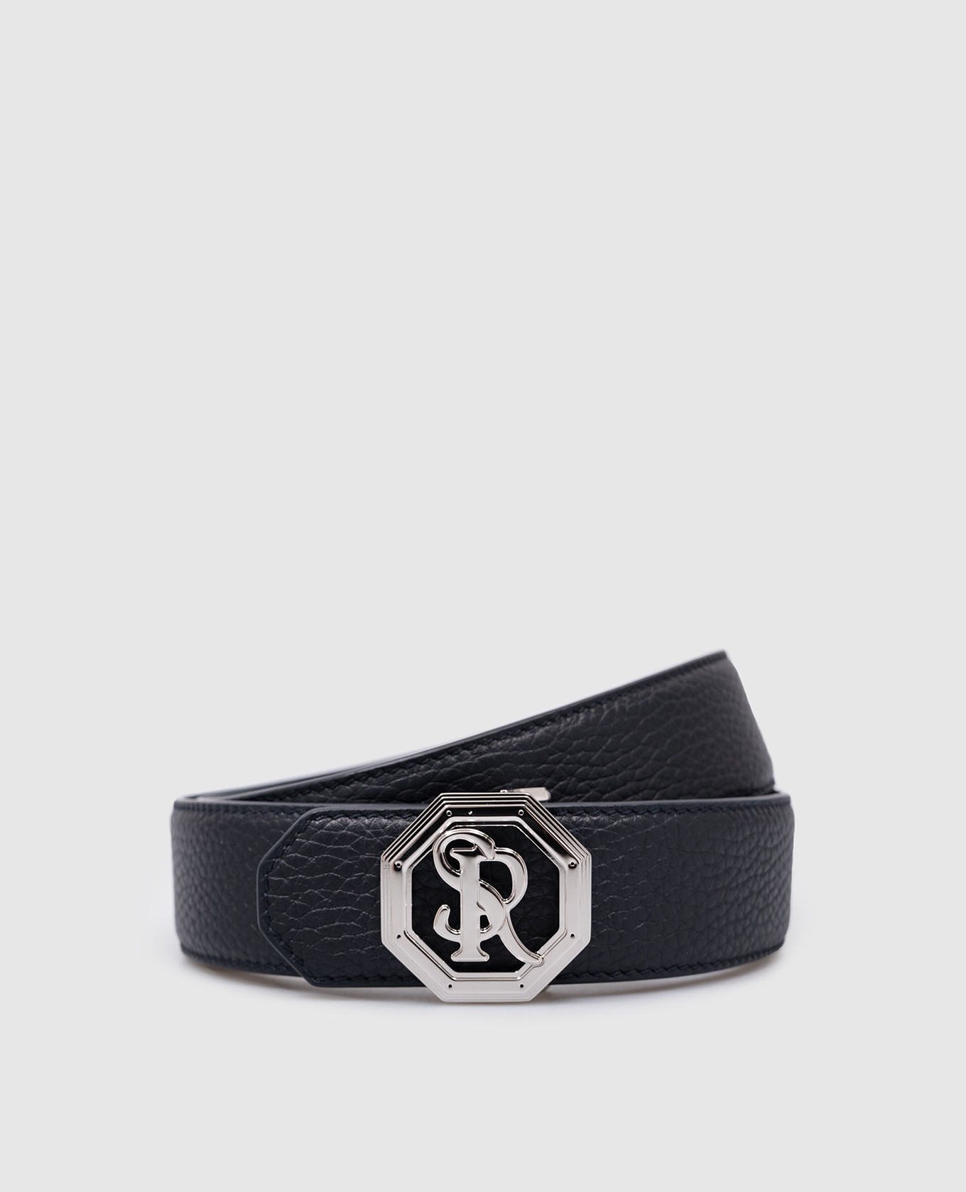Blue leather strap with metal logo monogram stefano ricci