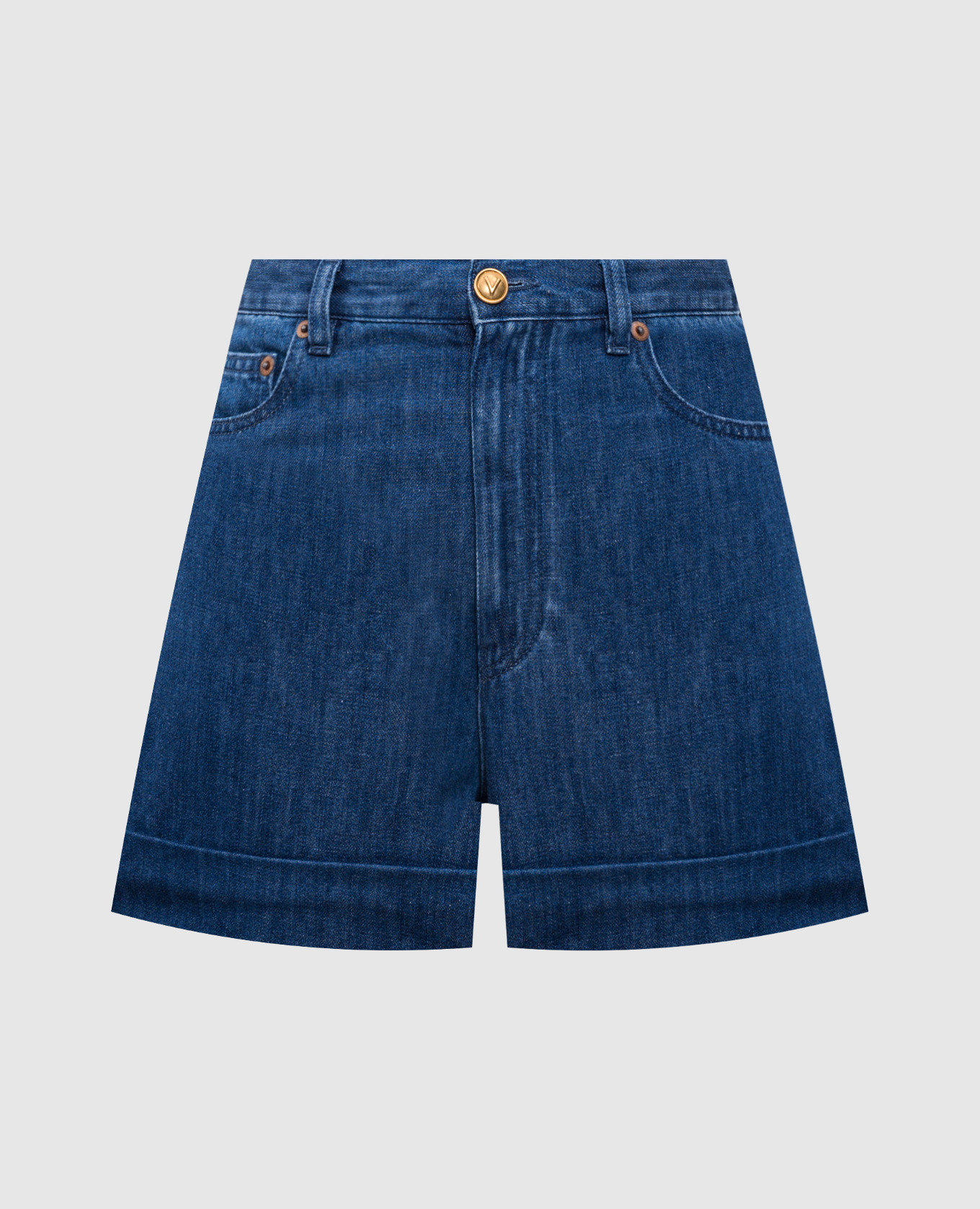

Blue linen denim shorts with leather logo patch Valentino