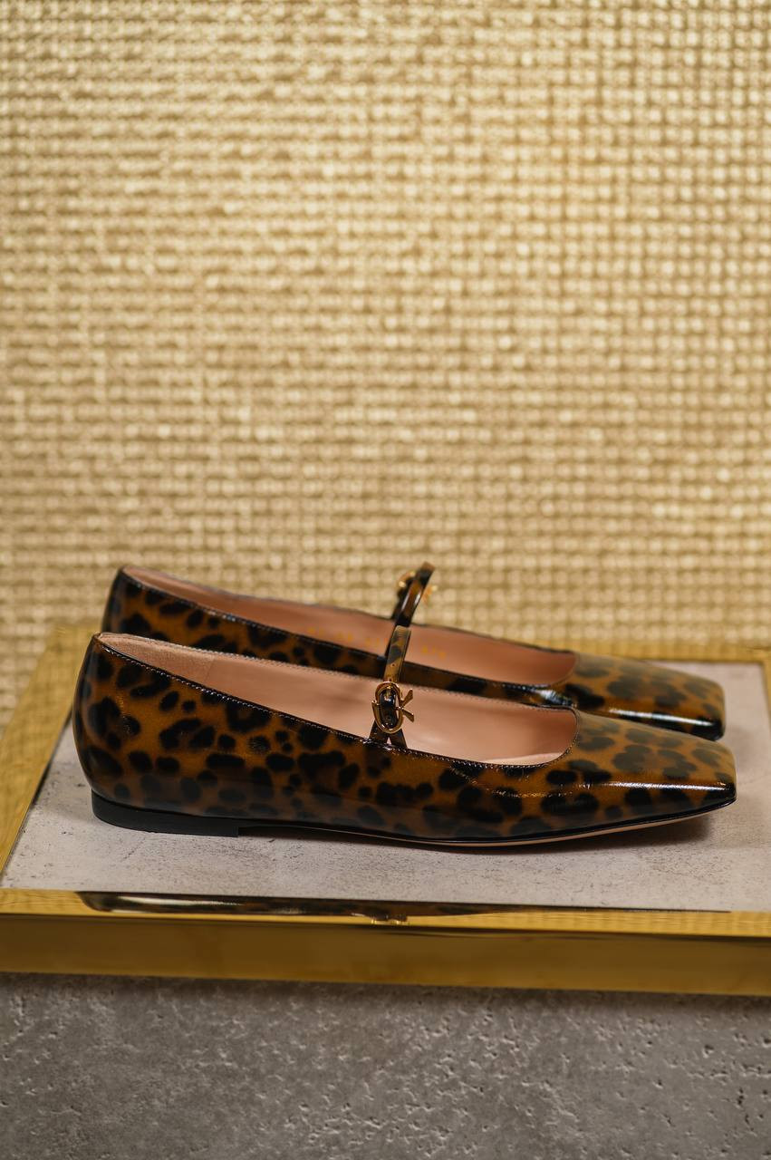 

Christina brown leather glossy ballet flats in animalistic print Gianvito Rossi