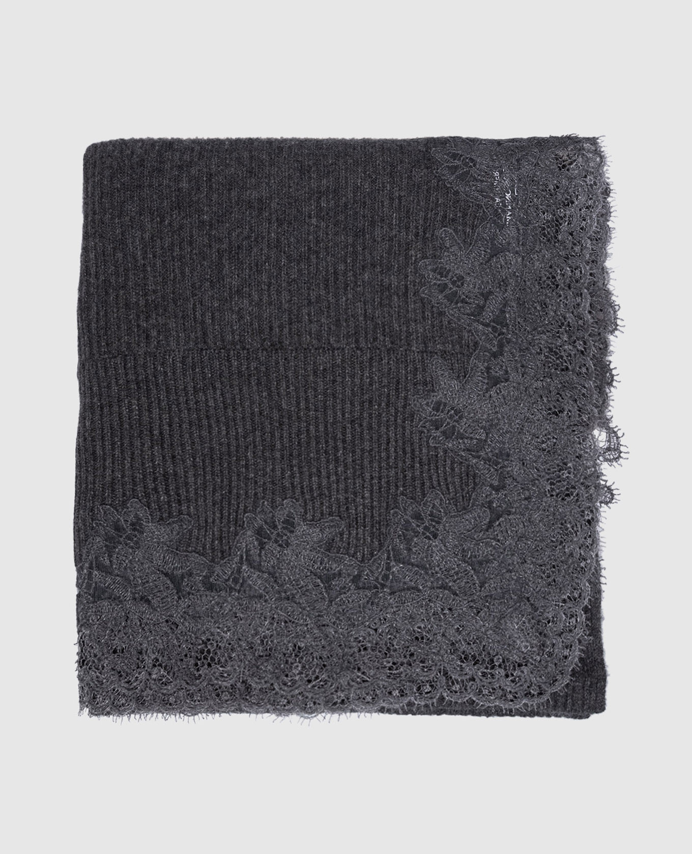 

Gray cashmere scarf with lace Ermanno Scervino, Grey