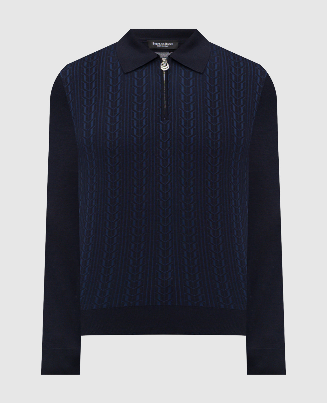 

Blue cashmere and silk patterned polo shirt Stefano Ricci