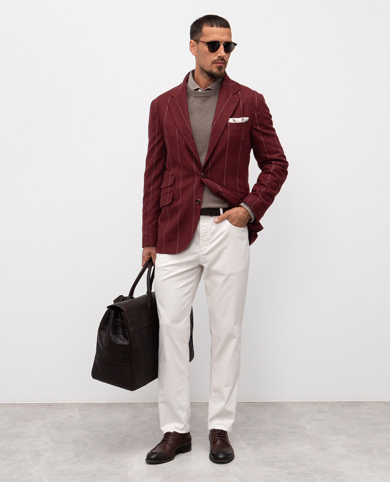

White pants with logo patch Brunello Cucinelli