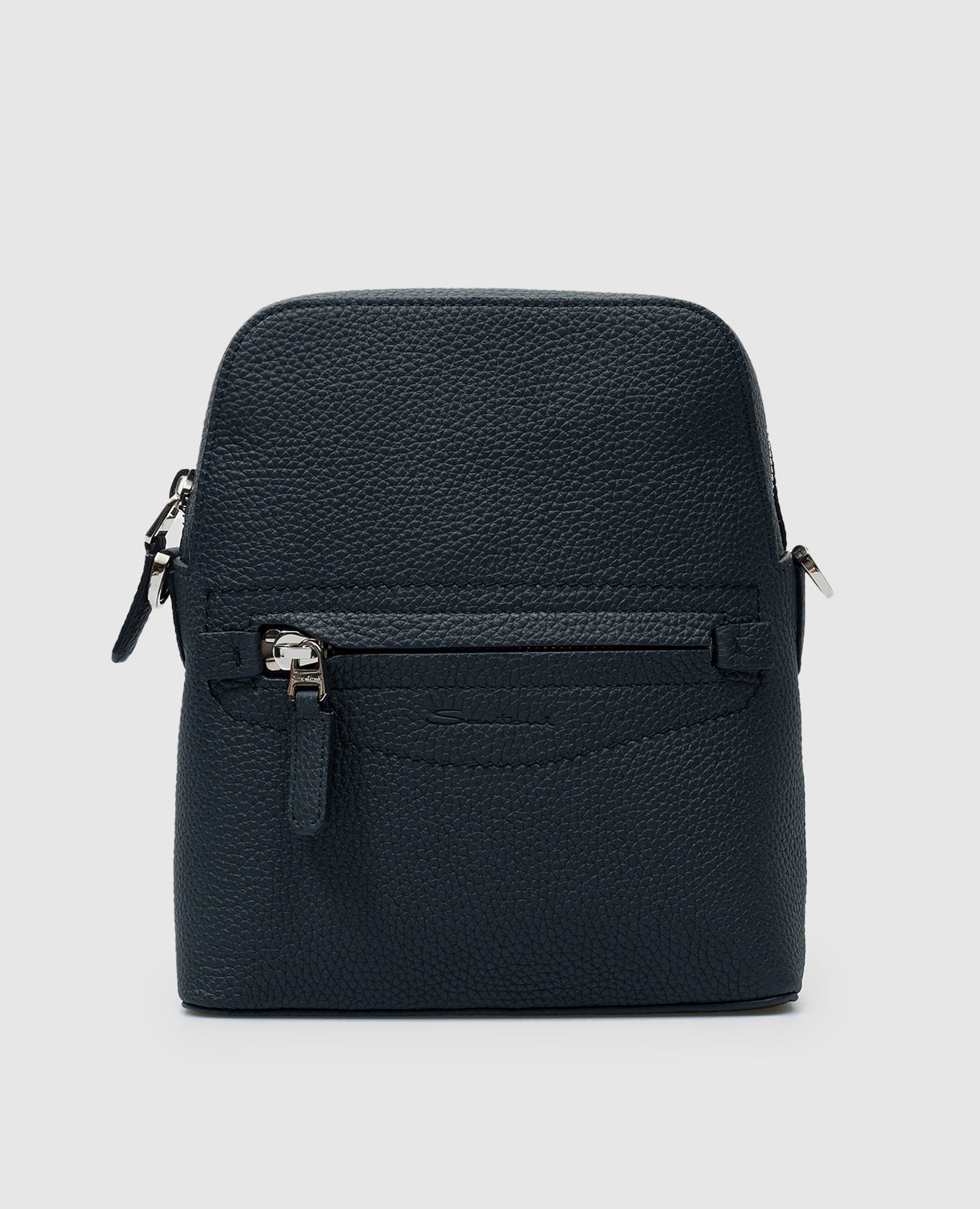 

Blue leather bag with embossed logo Santoni, Синий