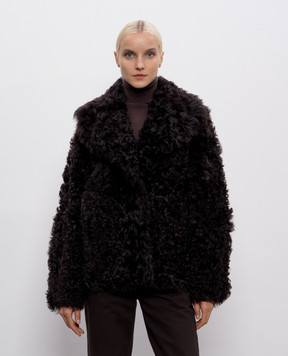 Babe Pay Pls Brown cropped sheepskin coat with turn-down collar 2331TIGRADO