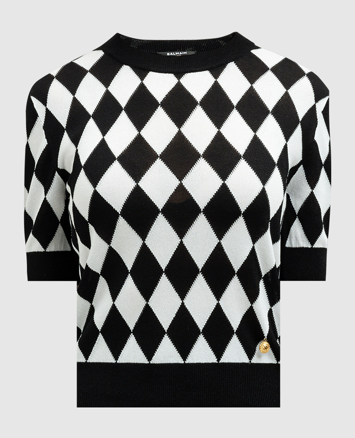 

Black top with contrasting pattern and logo Balmain, Черный