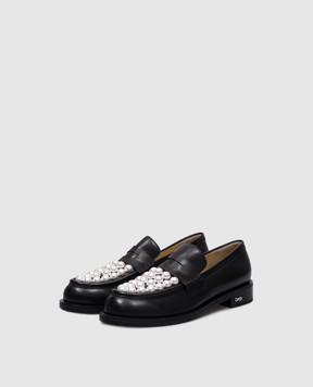 Mach&Mach Black beaded SIRENE leather loafers S077630CLF