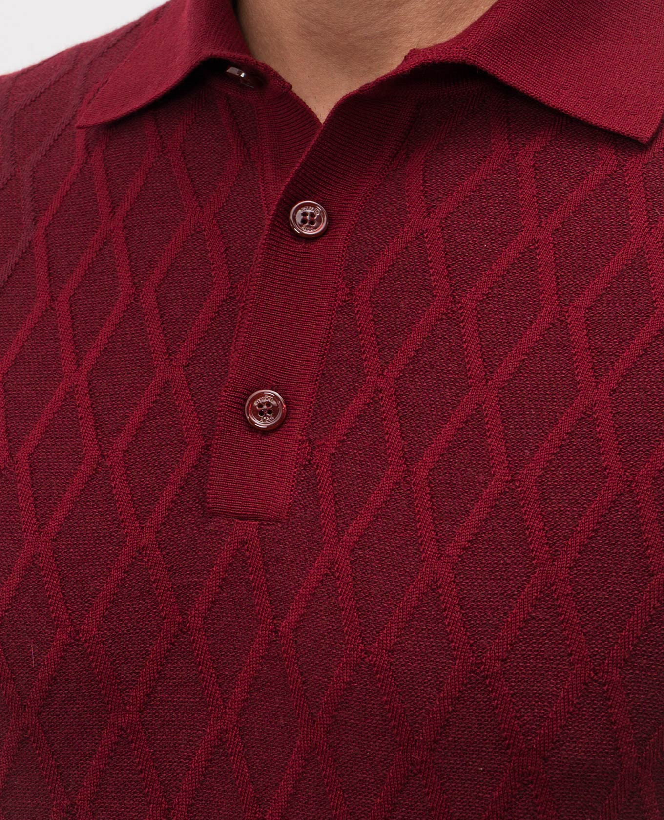 

Burgundy wool and cashmere polo shirt with geometric pattern Stefano Ricci