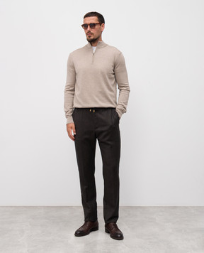 Cashmere&Whiskey Beige merino wool jumper with zipper 77397