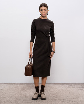 Peserico Brown midi dress with wool S02309J007551
