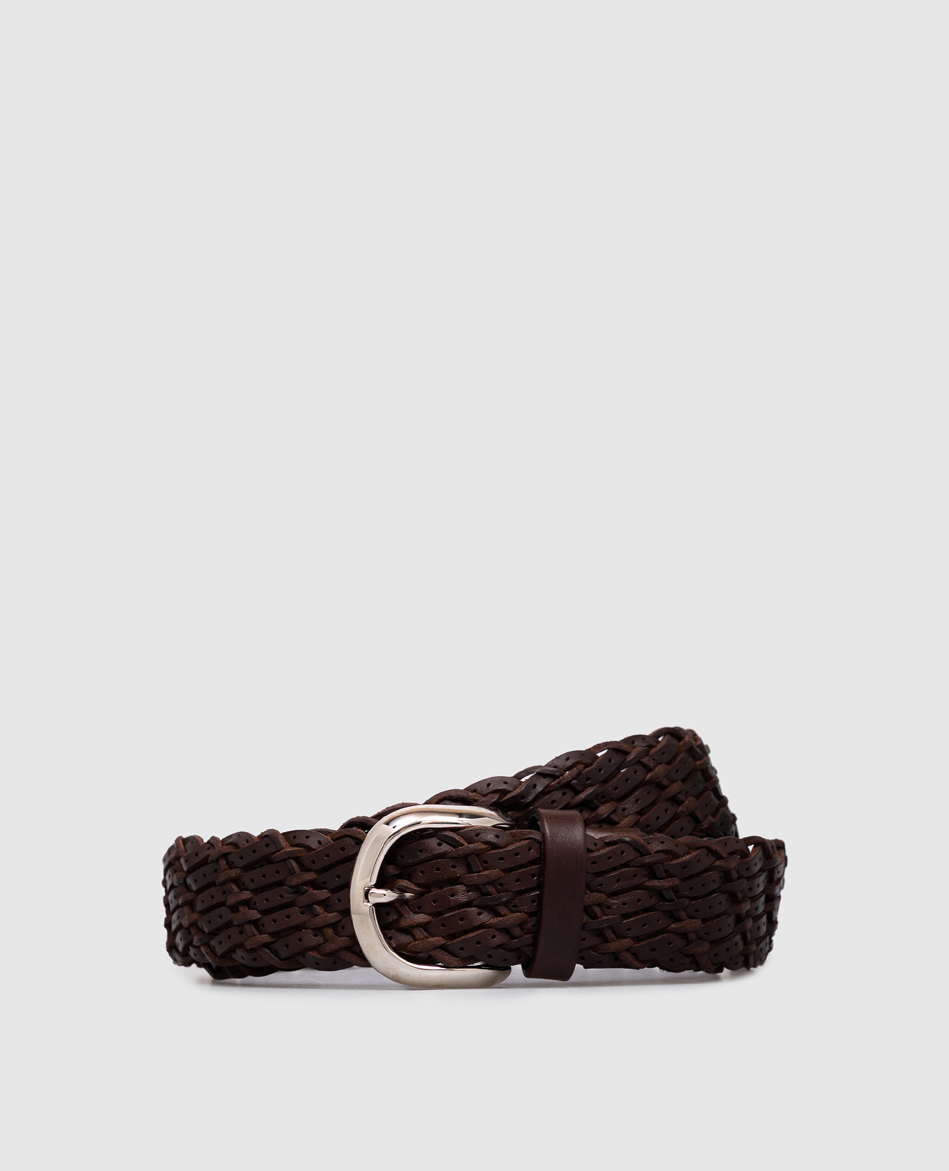 Brown leather braided belt with perforation Brunello Cucinelli