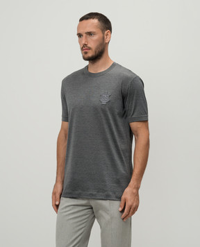 Dolce&Gabbana Gray silk t-shirt with textured logo patch G8SA9ZHU7OJ