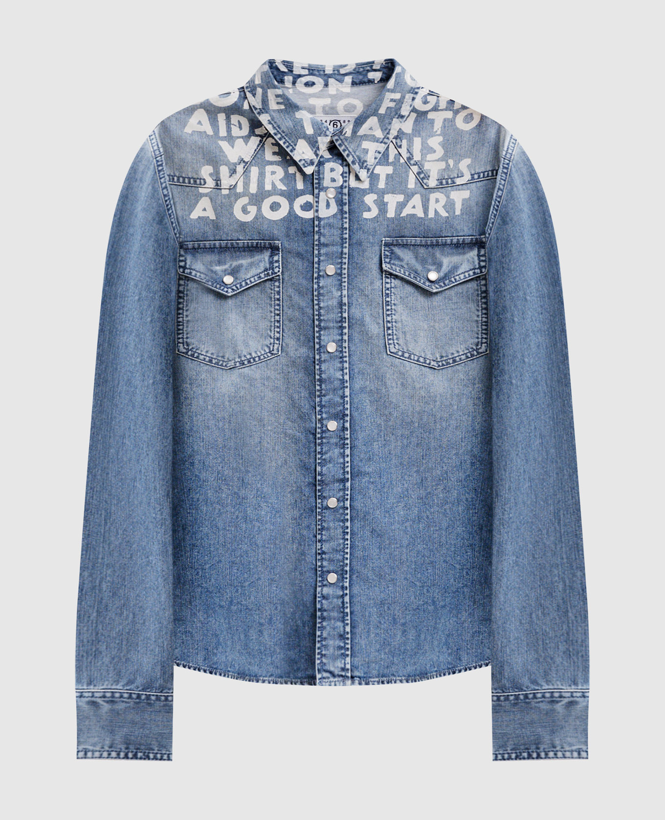 Blue denim shirt with a print of the inscription Maison Margiela MM6