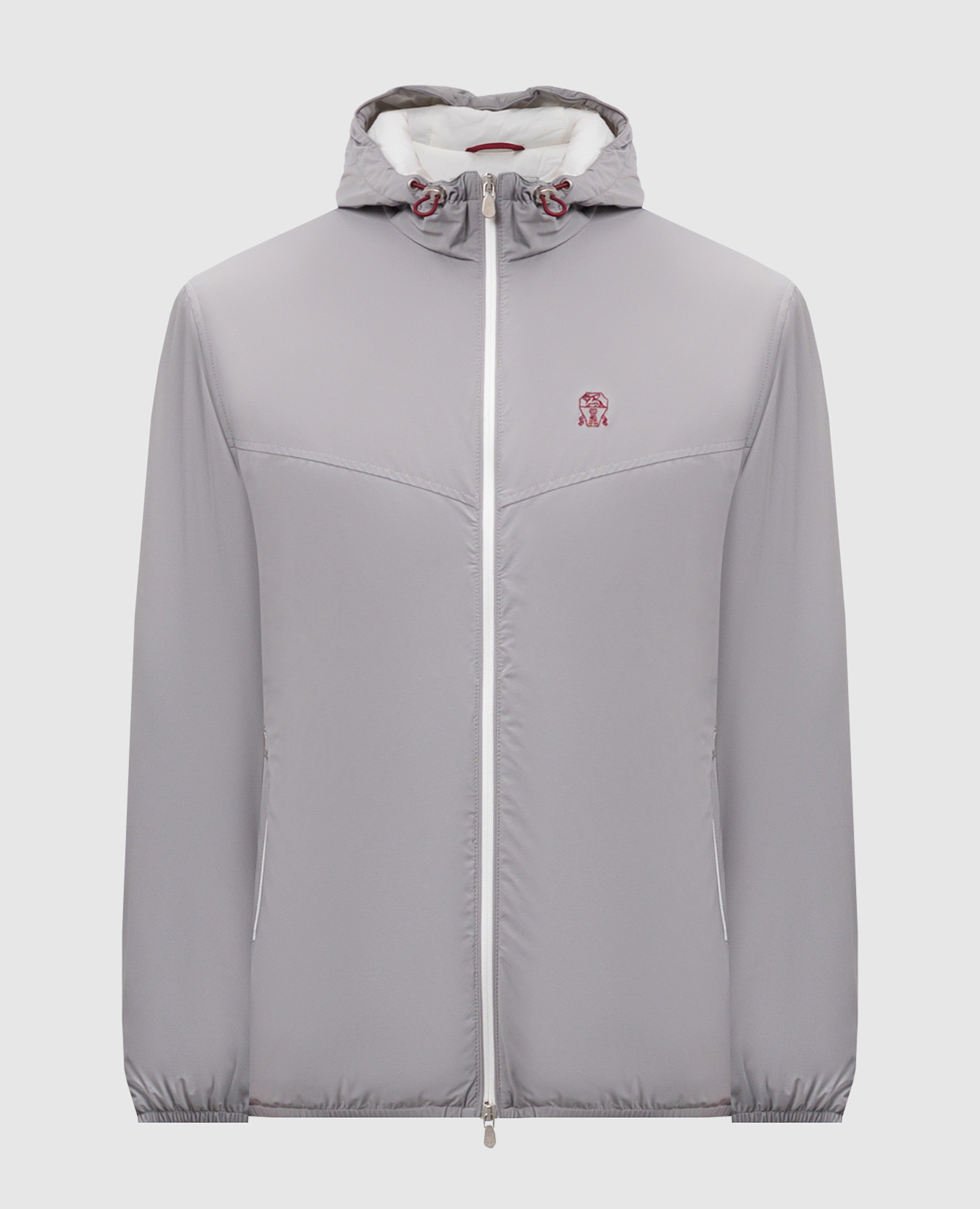 Gray jacket with logo embroidery brunello cucinelli