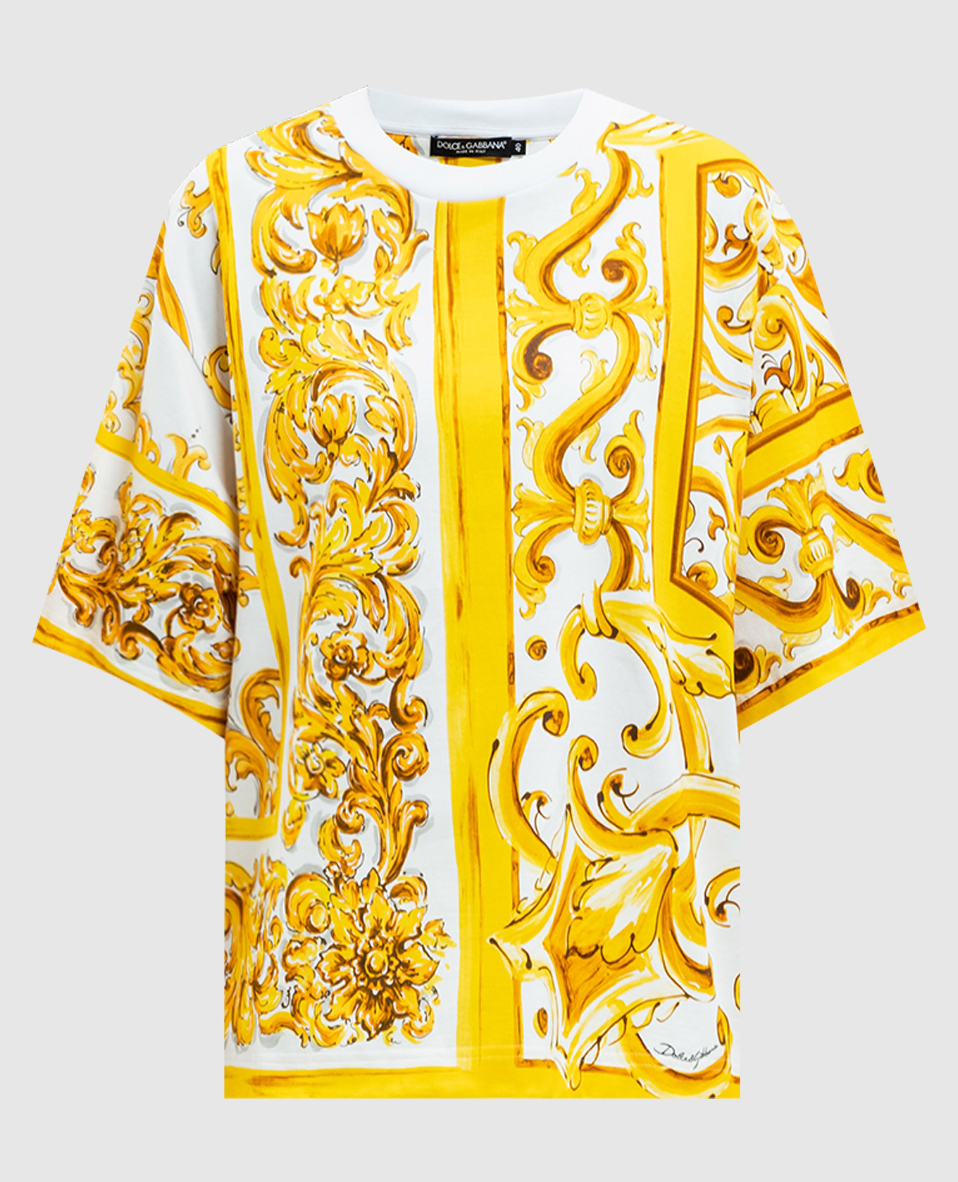 White t-shirt with majolica print dolce&gabbana