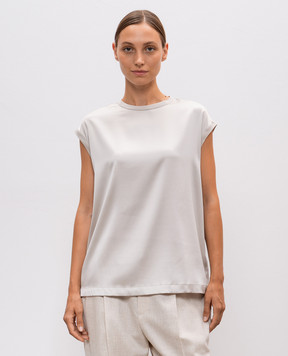 Brunello Cucinelli Gray silk top with monil chain M0C59EH500
