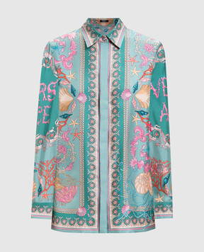 Versace Green Underwater Barocco silk blouse 10013601A14746