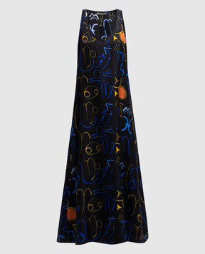 Asceno Black Allie printed silk dress D067F04C438