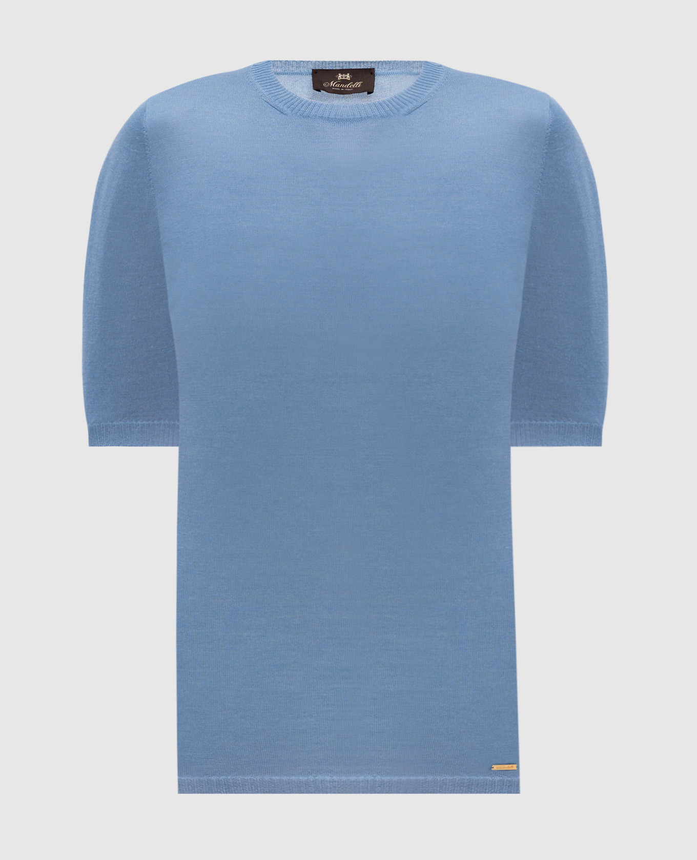 Blue cashmere and silk T-shirt with logo Enrico Mandelli