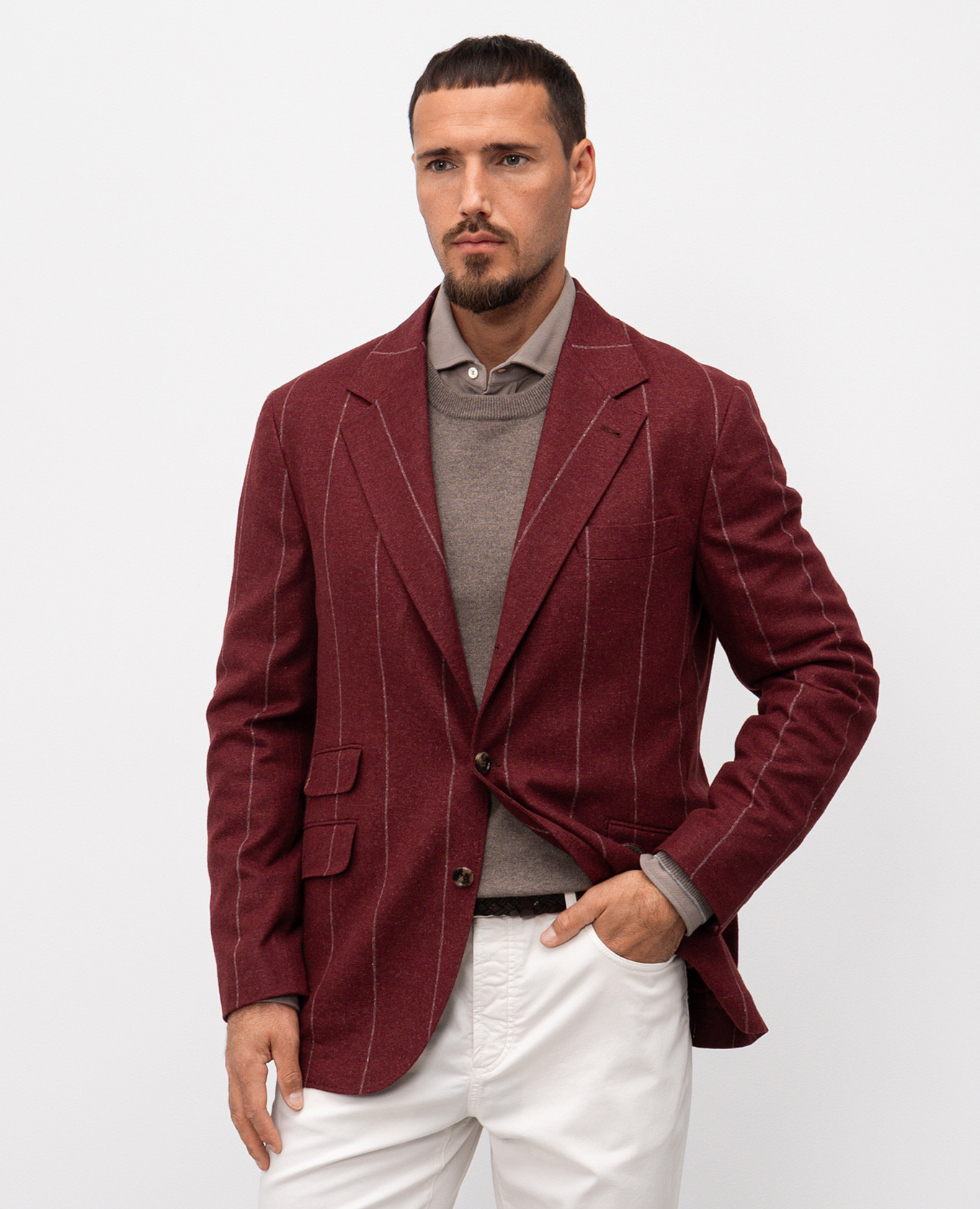 

Burgundy striped silk, wool and cashmere jacket Brunello Cucinelli