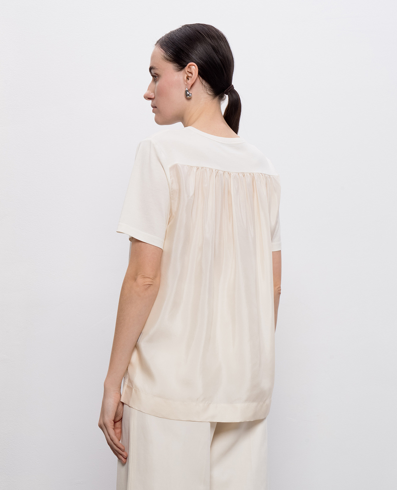 White Jersey Habotai T-shirt with silk JOSEPH