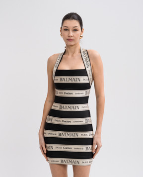 Balmain Black logo print mini sheath dress EF1R5088JJ95