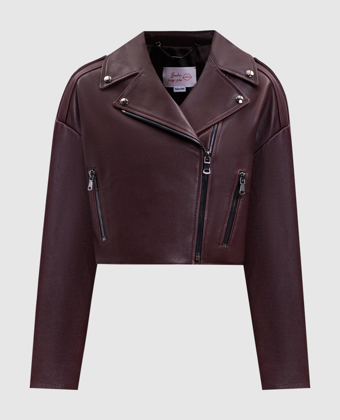 Burgundy leather cropped biker jacket Babe Pay Pls
