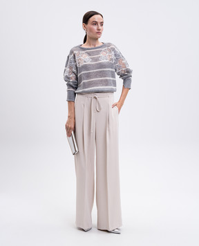 Twinset Gray striped wool jumper 252TP3252