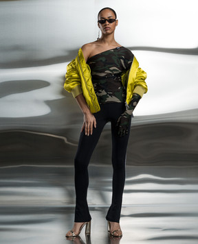 Vetements Green asymmetric top in camouflage print WE64TO300ZZ