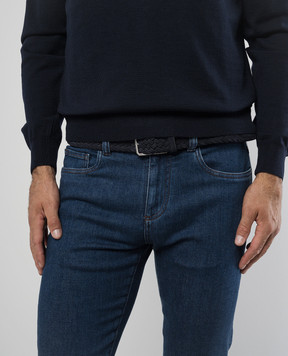 Canali Blue suede belt with weaving KB0044050C