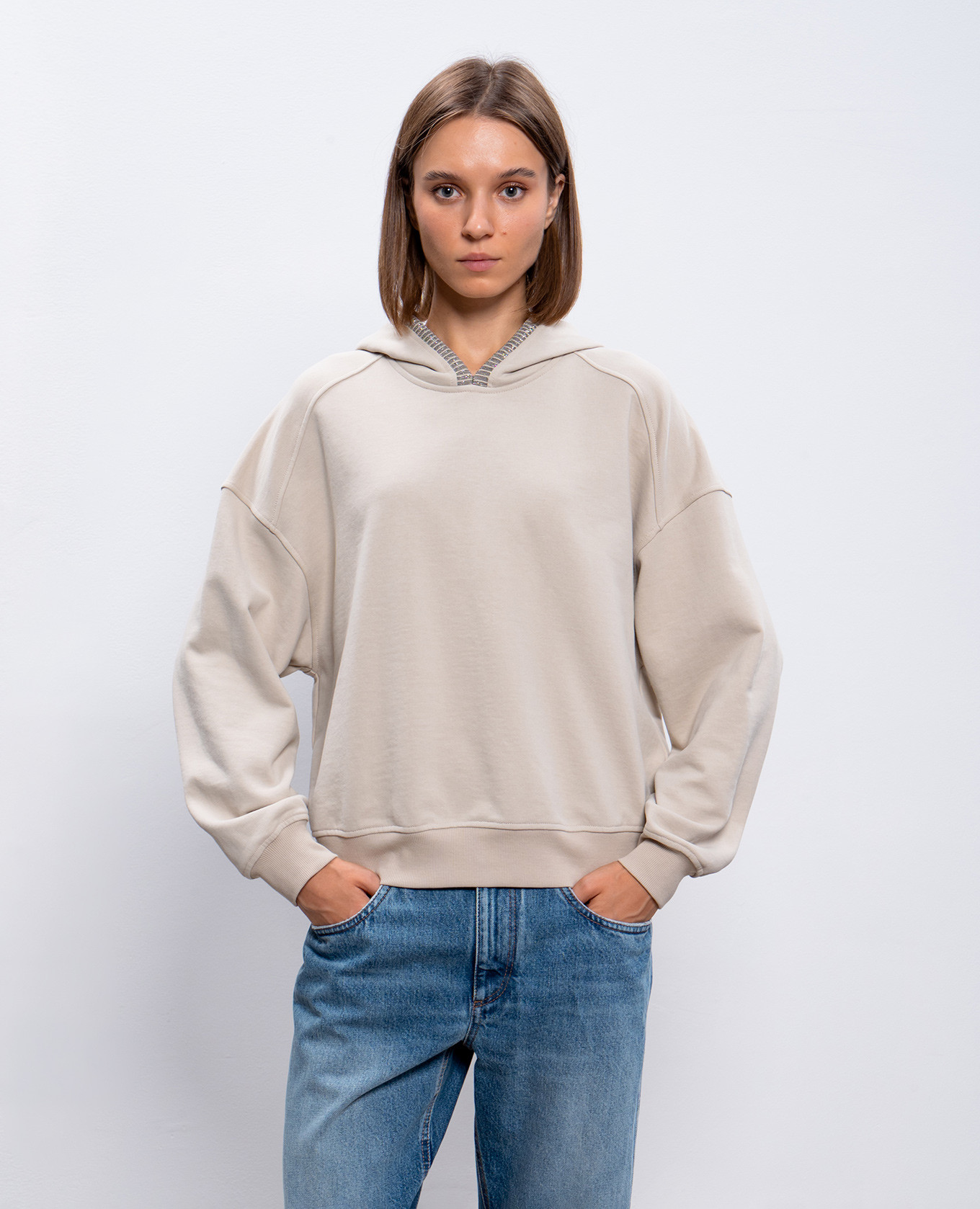 

Beige hoodie with monil chain Brunello Cucinelli