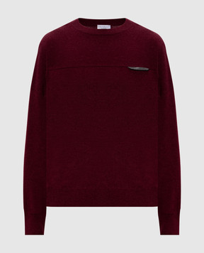 Brunello Cucinelli Burgundy cashmere jumper with monil chain M12212600P