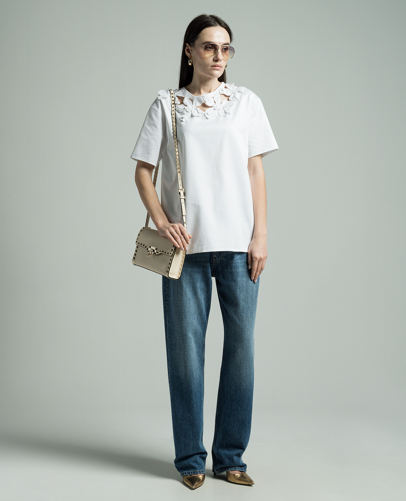 

White t-shirt with Hibiscus floral appliqué Valentino