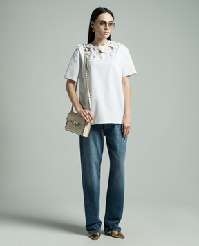 Valentino White t-shirt with Hibiscus floral appliqué 4B0MG23D8LE