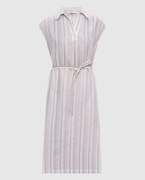 Peserico Beige striped linen dress S02199A06852