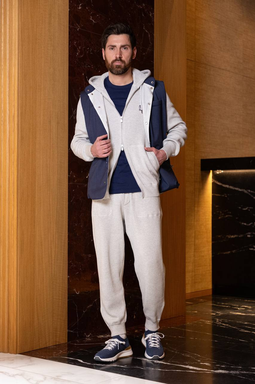 

Blue wool vest with hood Brunello Cucinelli