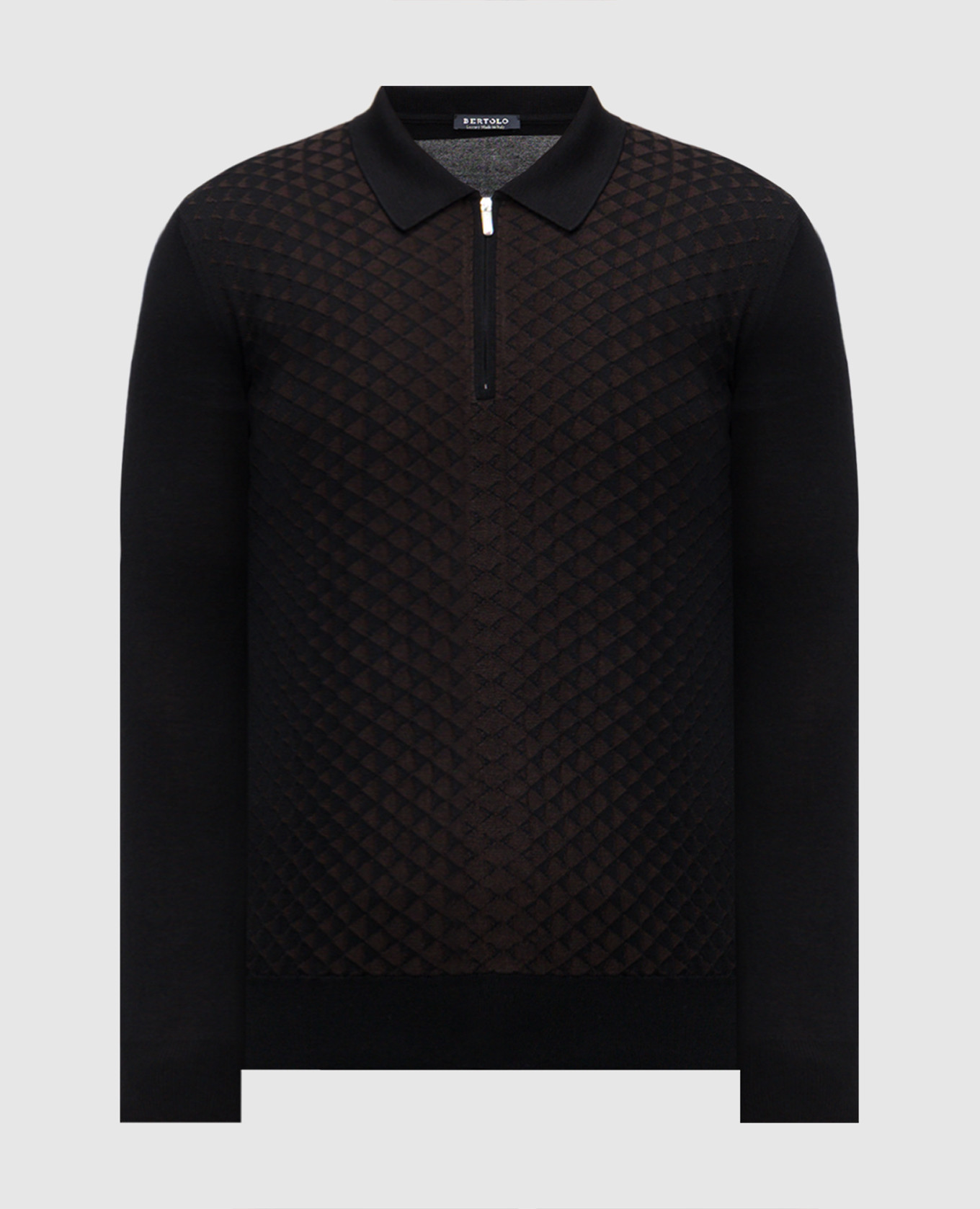 

Black wool and silk polo shirt with geometric pattern Bertolo Cashmere