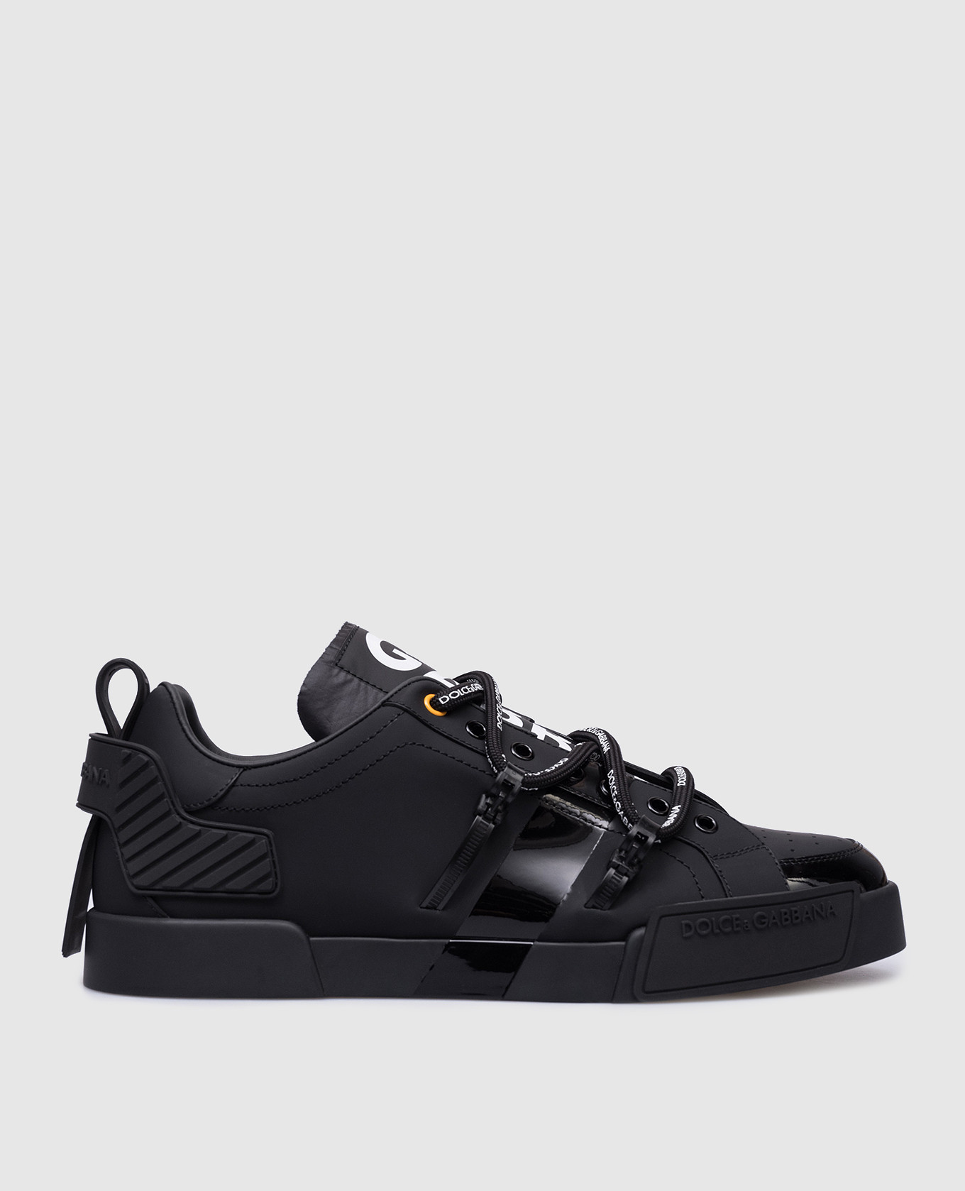 Portofino black leather sneakers with lacquered inserts dolce&gabbana