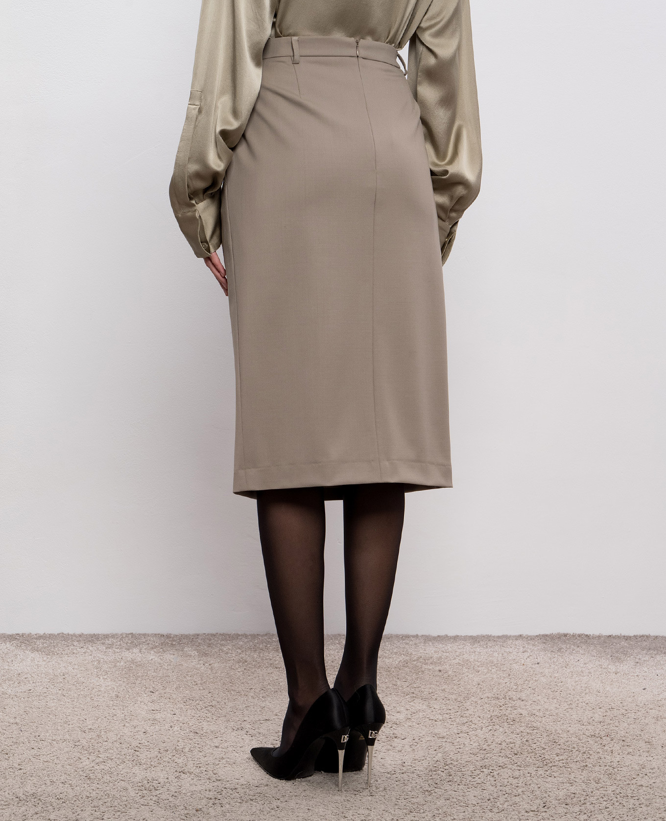 Khaki wool midi skirt Jacob Lee 3