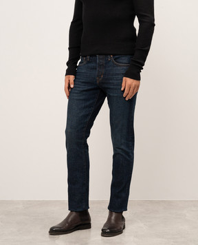 Tom Ford Blue jeans with distressed leather logo patch DPS001DMC050F24