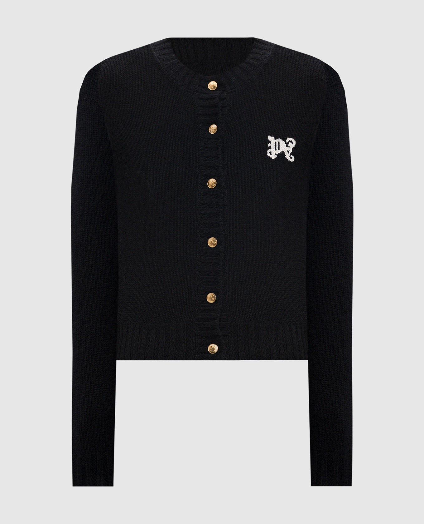 

Black wool and cashmere cardigan with monogram logo embroidery Palm Angels, Черный