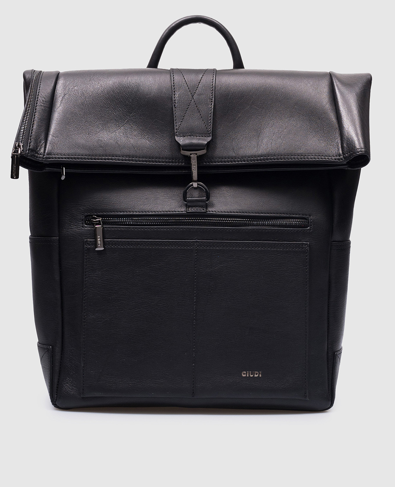 

Black leather backpack with logo GIUDI, Черный