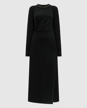 Brunello Cucinelli Black wool dress with monil chain MPR25AHR33