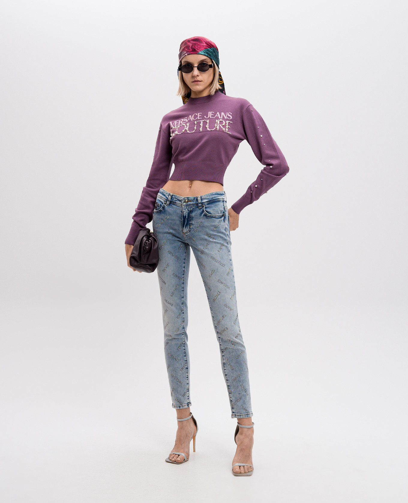 

Purple cropped jumper with logo Versace Jeans Couture, Violet