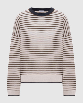 Brunello Cucinelli Beige striped wool, cashmere and silk jumper M16225110