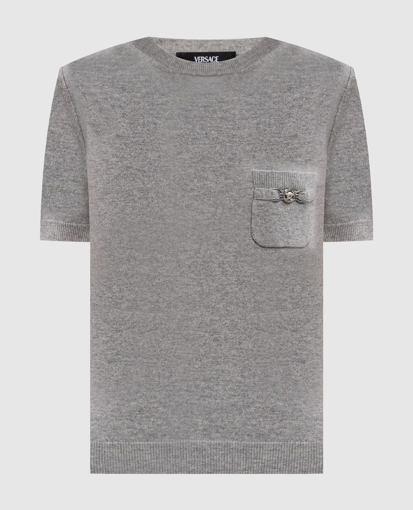 

Gray wool and cashmere top with metal Medusa logo Versace, Grey