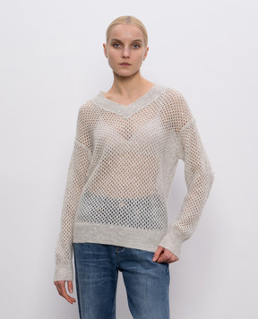 Brunello Cucinelli Beige openwork sweater with mohair and wool MPS732412P