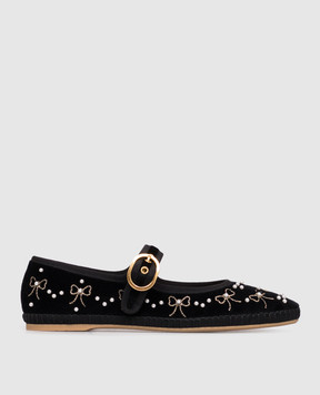 Valentino Black velvet Mary-Jane ballet flats with beads 7W2S0MQ8BNU