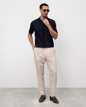 Agnona Blue T-shirt with linen and silk pattern KD09U256E1210